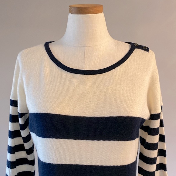 Ann Taylor Loft women’s knit sweater striped Marino wool blend l/ s dress sz L - Picture 3 of 12